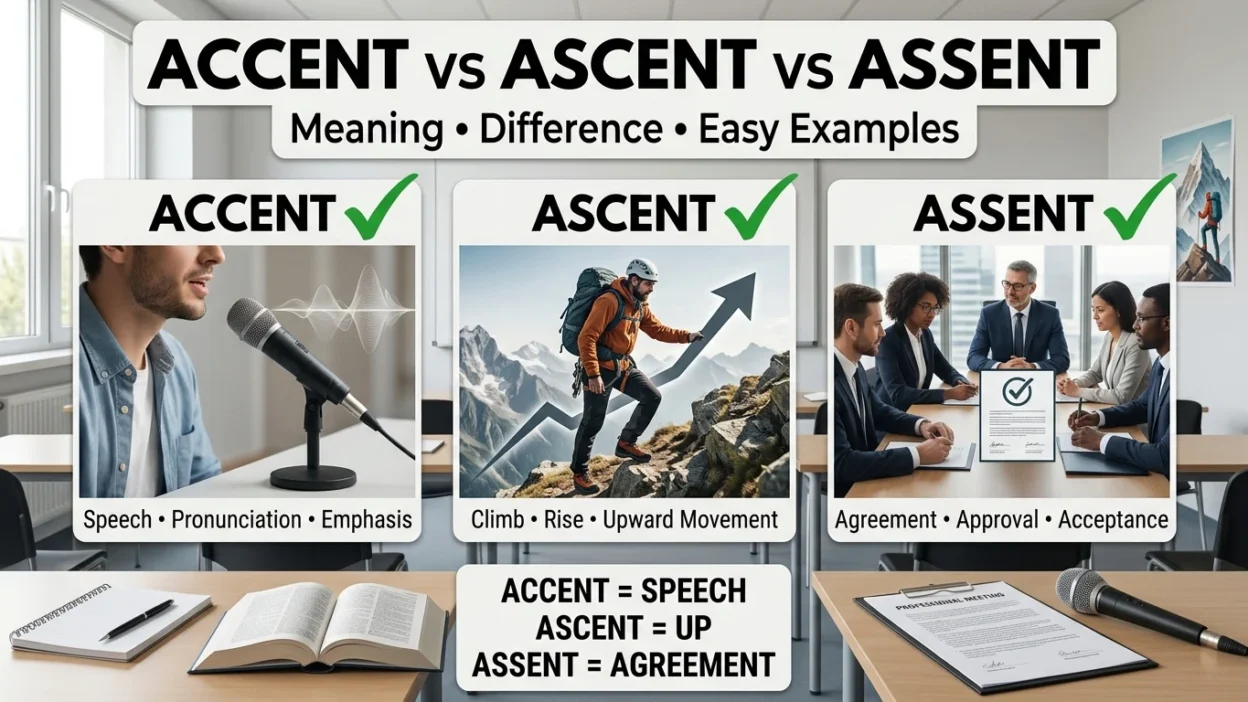 Accent vs Ascent vs Assent